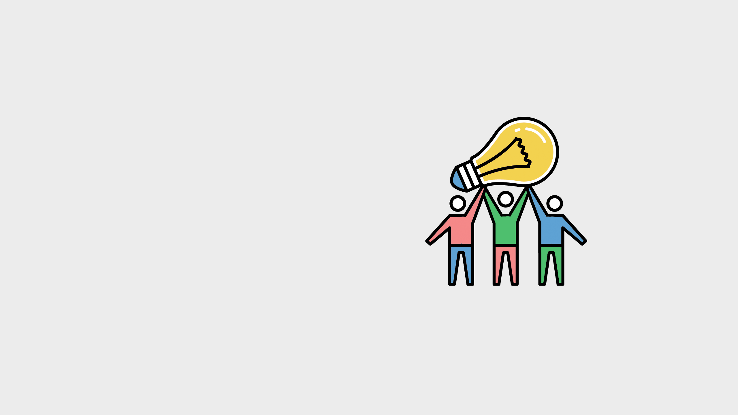 Illustration of three people holding up a giant light bulb.